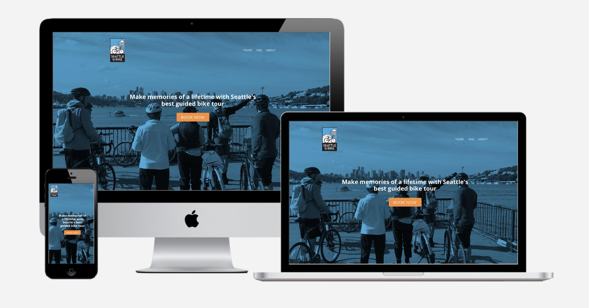A device mockup showing the Seattle By Bike website on devices.